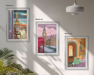 3 paveikslų rinkinys su rėmais Vaizdai Paryžius Londonas retro