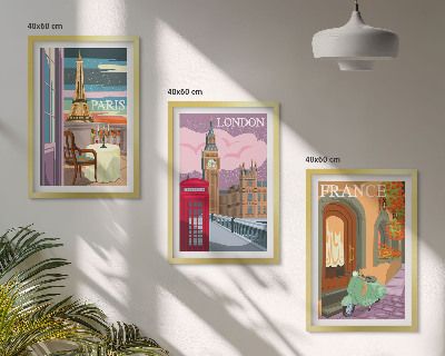 3 paveikslų rinkinys su rėmais Vaizdai Paryžius Londonas retro