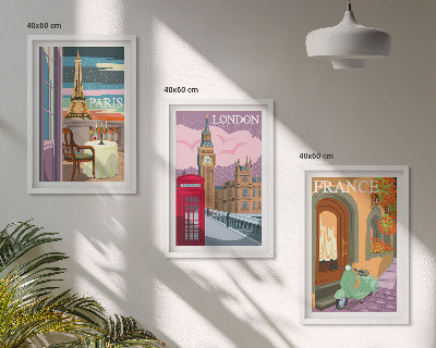3 paveikslų rinkinys su rėmais Vaizdai Paryžius Londonas retro