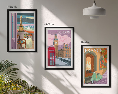3 paveikslų rinkinys su rėmais Vaizdai Paryžius Londonas retro