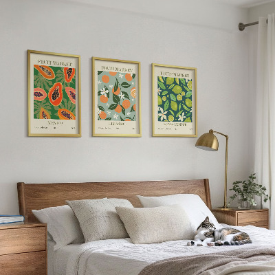 Įrėmintas triptikas Vintažiniai vaisių plakatai