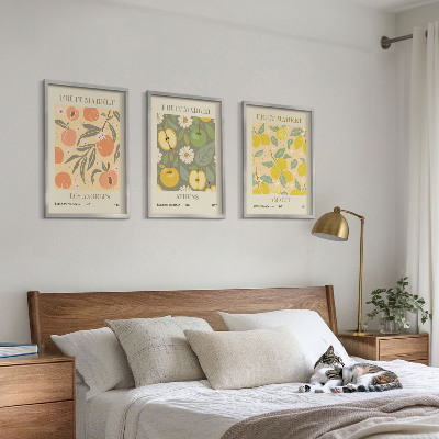 3 paveikslų rinkinys su rėmais Retro plakatai su vaisių raštais