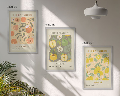 3 paveikslų rinkinys su rėmais Retro plakatai su vaisių raštais