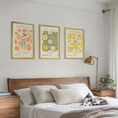 3 paveikslų rinkinys su rėmais Retro plakatai su vaisių raštais
