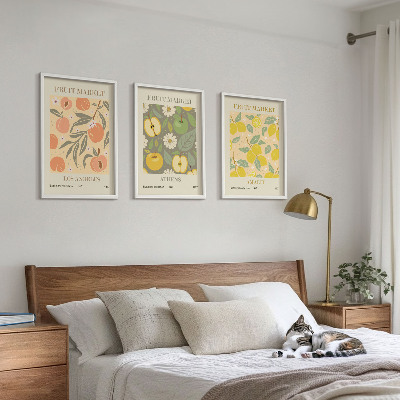 3 paveikslų rinkinys su rėmais Retro plakatai su vaisių raštais