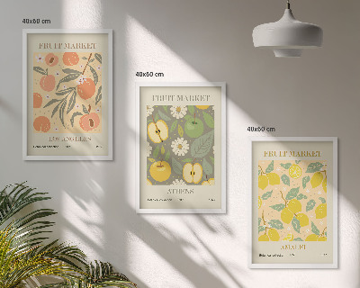 3 paveikslų rinkinys su rėmais Retro plakatai su vaisių raštais