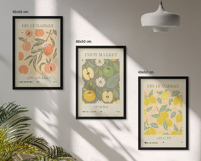 3 paveikslų rinkinys su rėmais Retro plakatai su vaisių raštais