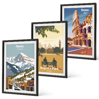 3 paveikslų rinkinys su rėmais Ouray kalnų Londono koliziejus