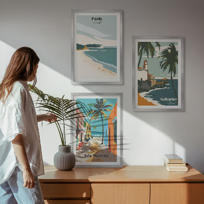 3 paveikslų rinkinys su rėmais Tropiniai paplūdimiai ir palmės