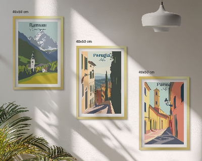 3 paveikslų rinkinys su rėmais Kalnų peizažai ir Italija