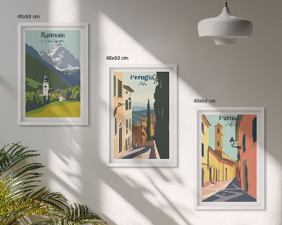 3 paveikslų rinkinys su rėmais Kalnų peizažai ir Italija