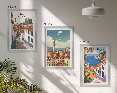3 paveikslų rinkinys su rėmais Retro pasaulio miestų iliustracijos