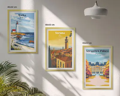 Paveikslų rinkinys su rėmais vaizdai į jūrą ir pajūrio miestus