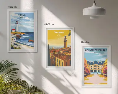 Paveikslų rinkinys su rėmais vaizdai į jūrą ir pajūrio miestus