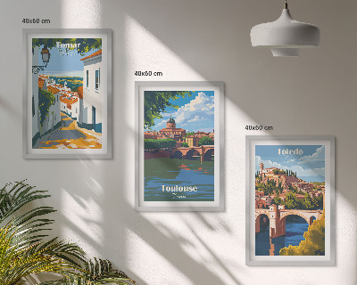 3 paveikslų rinkinys su rėmais Retro miesto grafika