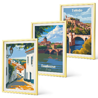 3 paveikslų rinkinys su rėmais Retro miesto grafika