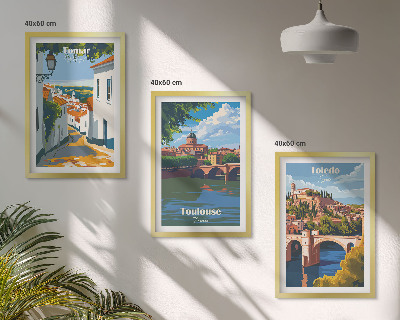 3 paveikslų rinkinys su rėmais Retro miesto grafika