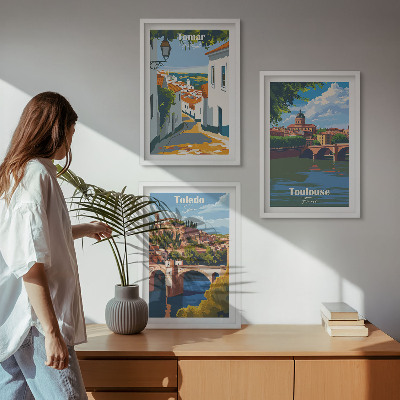 3 paveikslų rinkinys su rėmais Retro miesto grafika