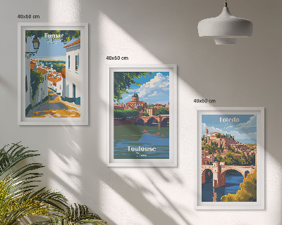 3 paveikslų rinkinys su rėmais Retro miesto grafika