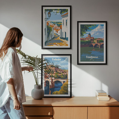 3 paveikslų rinkinys su rėmais Retro miesto grafika