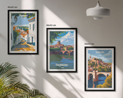 3 paveikslų rinkinys su rėmais Retro miesto grafika