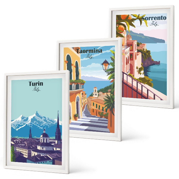 Įrėmintas triptikas Spalvingi retro miesto peizažai