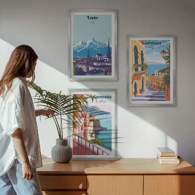 Įrėmintas triptikas Spalvingi retro miesto peizažai