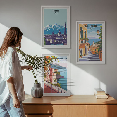 Įrėmintas triptikas Spalvingi retro miesto peizažai