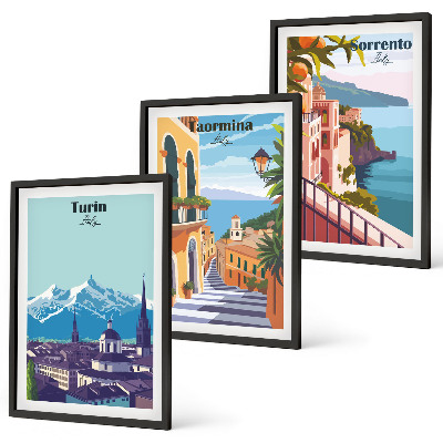 Įrėmintas triptikas Spalvingi retro miesto peizažai
