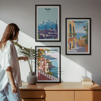 Įrėmintas triptikas Spalvingi retro miesto peizažai