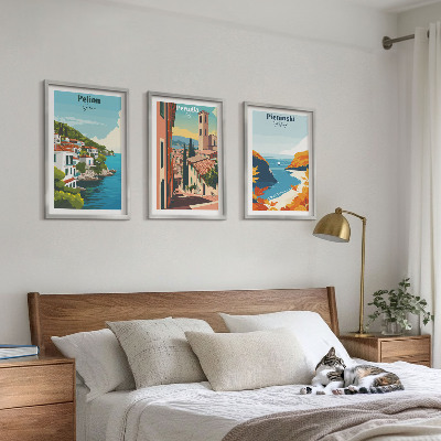 3 paveikslų rinkinys su rėmais Vaizdingi retro peizažai