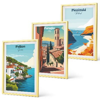3 paveikslų rinkinys su rėmais Vaizdingi retro peizažai