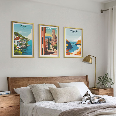 3 paveikslų rinkinys su rėmais Vaizdingi retro peizažai