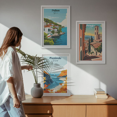 3 paveikslų rinkinys su rėmais Vaizdingi retro peizažai