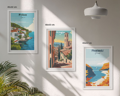 3 paveikslų rinkinys su rėmais Vaizdingi retro peizažai