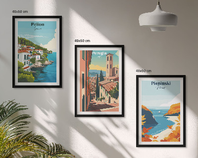 3 paveikslų rinkinys su rėmais Vaizdingi retro peizažai
