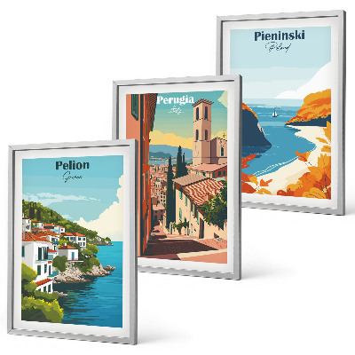 3 paveikslų rinkinys su rėmais Vaizdingi retro peizažai