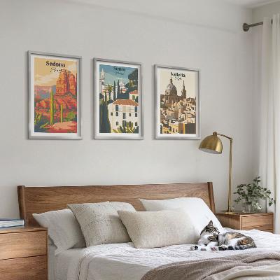 3 paveikslų rinkinys su rėmais Vaizdai Sedona Sintra Valletta retro