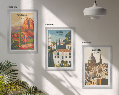 3 paveikslų rinkinys su rėmais Vaizdai Sedona Sintra Valletta retro