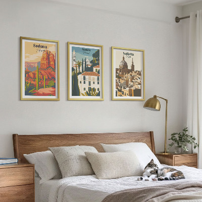 3 paveikslų rinkinys su rėmais Vaizdai Sedona Sintra Valletta retro