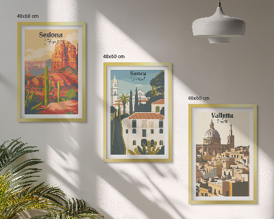 3 paveikslų rinkinys su rėmais Vaizdai Sedona Sintra Valletta retro