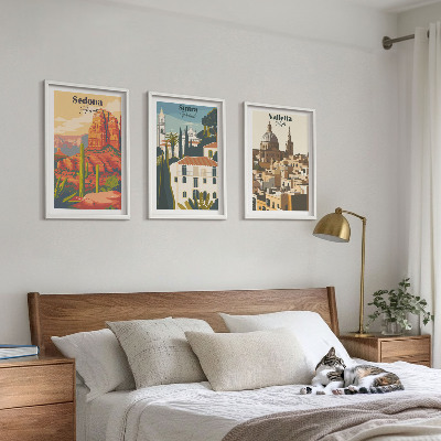 3 paveikslų rinkinys su rėmais Vaizdai Sedona Sintra Valletta retro