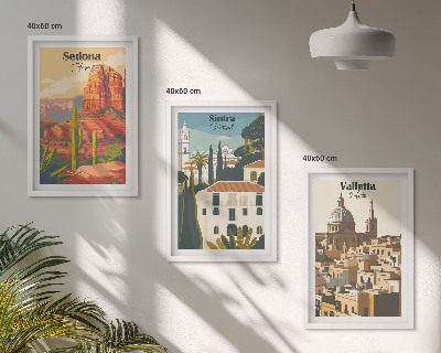 3 paveikslų rinkinys su rėmais Vaizdai Sedona Sintra Valletta retro