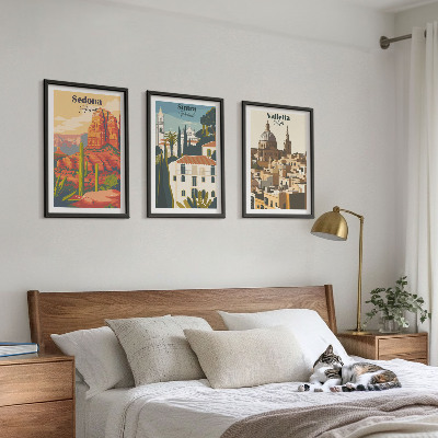 3 paveikslų rinkinys su rėmais Vaizdai Sedona Sintra Valletta retro