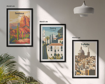 3 paveikslų rinkinys su rėmais Vaizdai Sedona Sintra Valletta retro