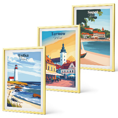 3 paveikslų rinkinys su rėmais Miesto vaizdai Ustka Tarnów Sopot
