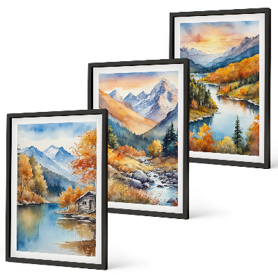 Įrėmintas triptikas Kalnų peizažas upės ruduo