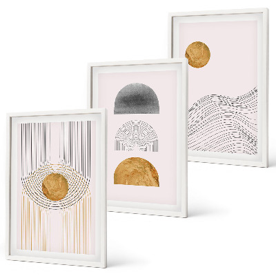 3 paveikslų rinkinys su rėmais Abstrakčios smėlio ir pilkos spalvos formos