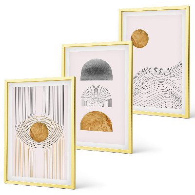 3 paveikslų rinkinys su rėmais Abstrakčios smėlio ir pilkos spalvos formos