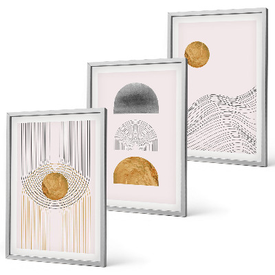 3 paveikslų rinkinys su rėmais Abstrakčios smėlio ir pilkos spalvos formos